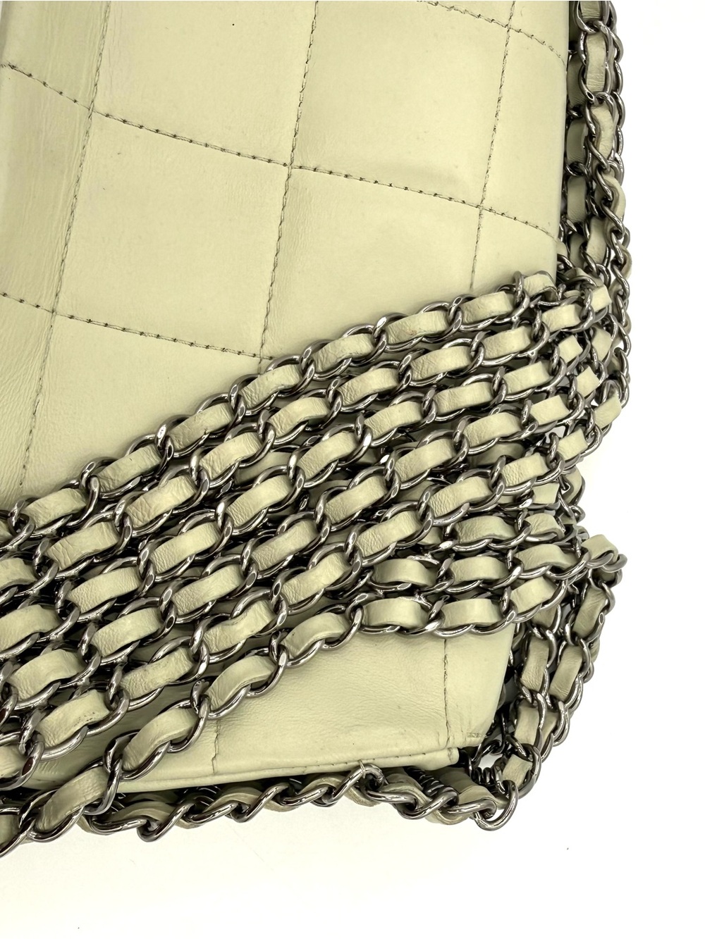 CHANEL Off White Quilted 5 Chain Leather Flap Bag - Picture 11 of 16